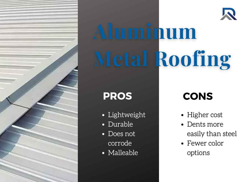 Aluminum metal roofs are lightweight, durable, and malleable. They also do not corrode.